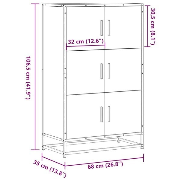 vidaXL Highboard sonoma eik 68x35x106,5 cm konstruert tre og metall