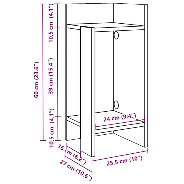 vidaXL Sidebord 2 stk med hylle artisan eik 25,5x27x60 cm