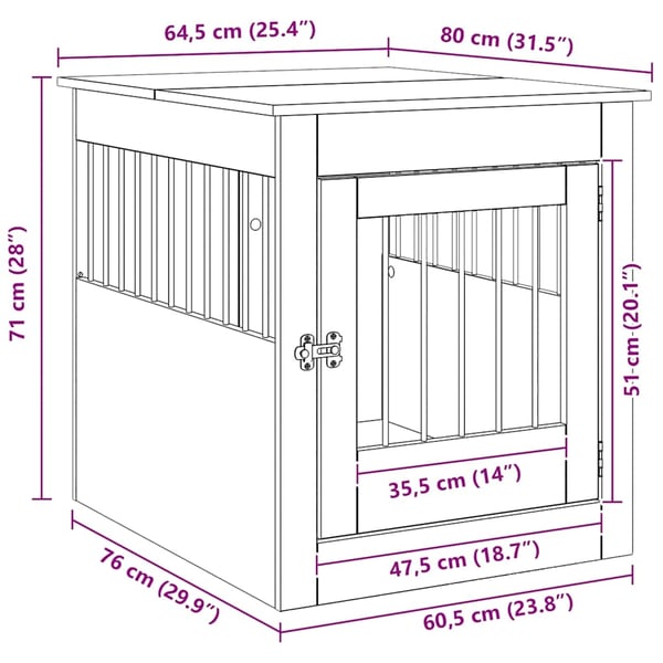 vidaXL Hundeburmøbler artisan eik 64,5x80x71 cm konstruert tre