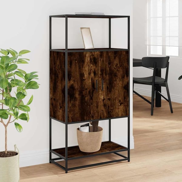 vidaXL Highboard røkt eik 68x35x139 cm konstruert tre og metall