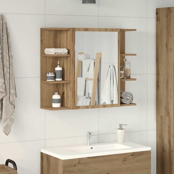 vidaXL Baderomshylle med speil artisan eik 80x20,5x64cm konstruert tre