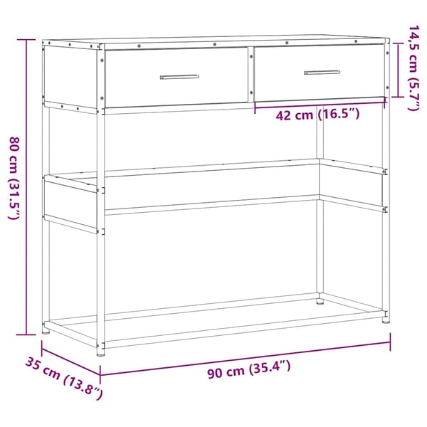 vidaXL Konsollbord sonoma eik 90x35x80 cm konstruert tre