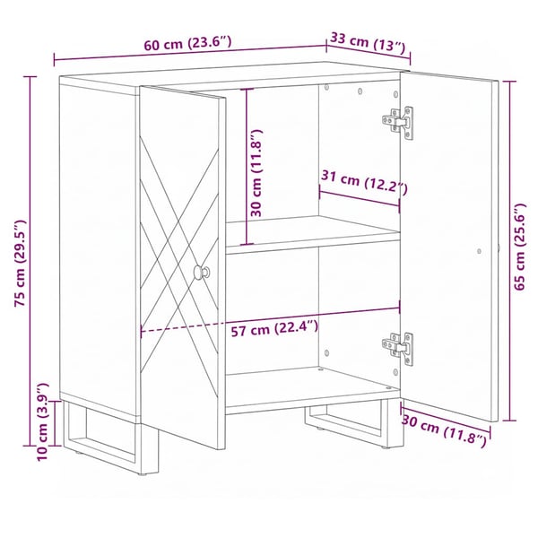 vidaXL Skänk svart 60x33x75 cm massivt mangoträ