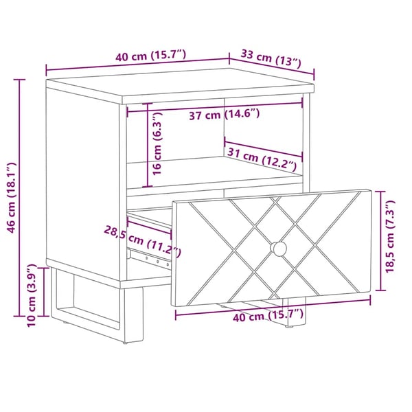 vidaXL Nattbord svart 40x33x46 cm heltre mango