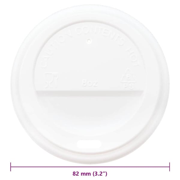 vidaXL Paperiset kahvikuppikannet Ø80 mm 8oz 1000 kpl Valkoinen muovi