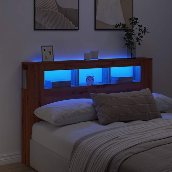 vidaXL sengegavl m. LED-lys 160x18,5x103,5 cm konstrueret træ kunsteg