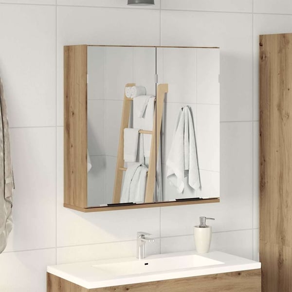 vidaXL Baderomshylle med speil artisan eik 64x20x66,5cm konstruert tre