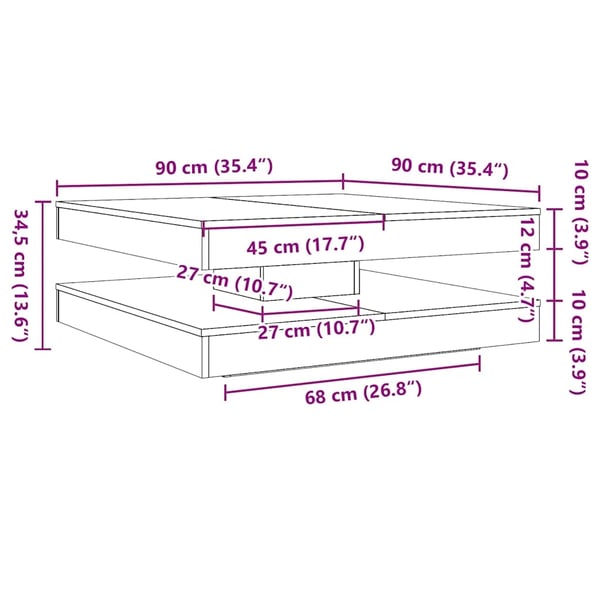 vidaXL Salongbord 360-graders roterbart hvit 90x90x34,5 cm