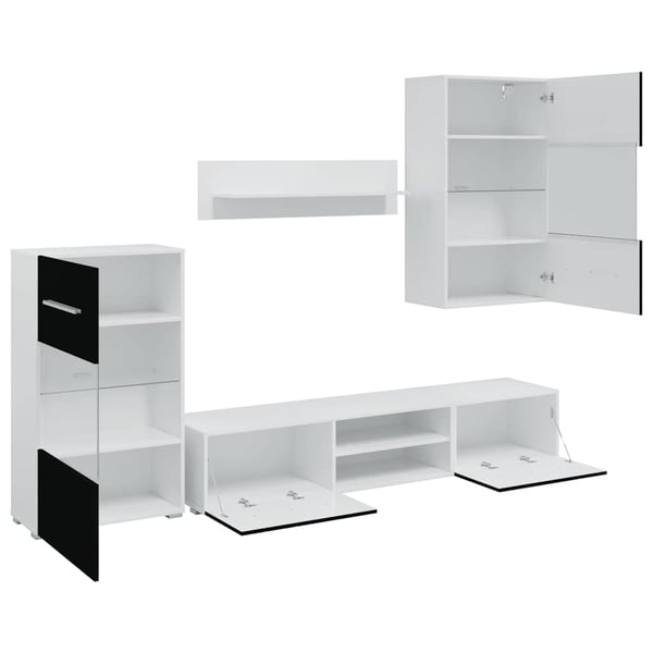 vidaXL TV-enheter med LED 5 deler matt svart konstruert tre