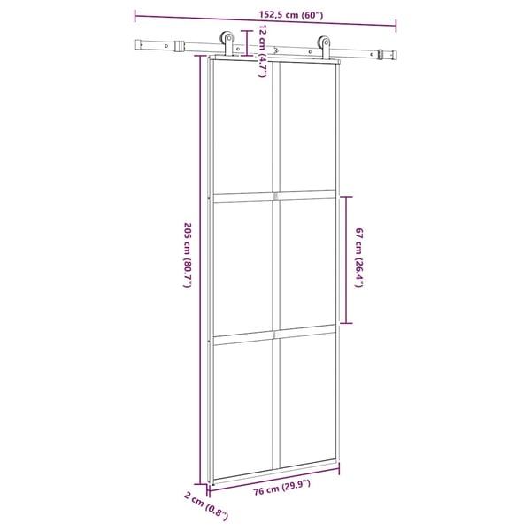 vidaXL skydedør med hardwaresæt 76x205 cm hærdet glas og aluminium
