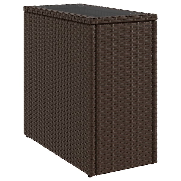 vidaXL havesidebord med glastop 58x27,5x55 cm polyrattan brun