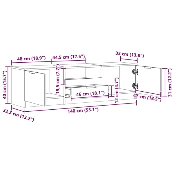 vidaXL TV-skap håndverkseik 140x35x40 cm konstruert tre