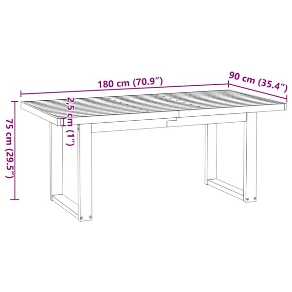 vidaXL Spisebord NOAIN U-formede ben 180x90x75 cm heltre furu