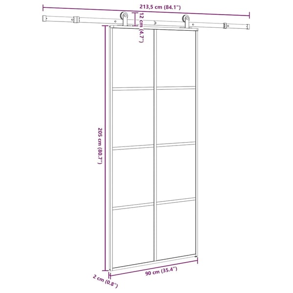 vidaXL skydedør med hardwaresæt 90x205 cm sikkerhedsglas aluminium