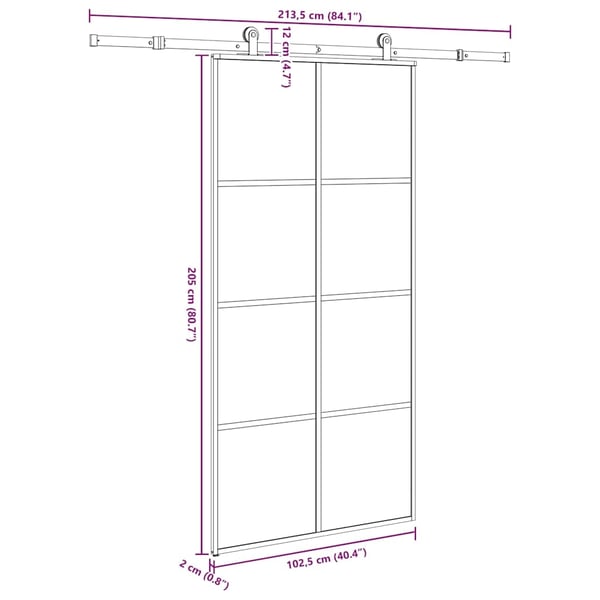 vidaXL Skyvedør med monteringssett 102,5x205 cm ESG glass og aluminium