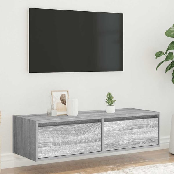 vidaXL TV-benk med LED-lys grå sonoma 100X35,5x25 cm