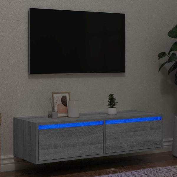 vidaXL TV-benk med LED-lys grå sonoma 100X35,5x25 cm