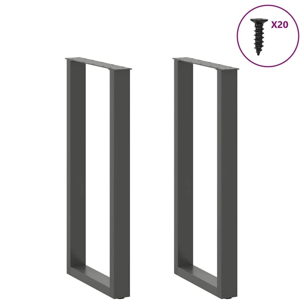 vidaXL Barbordben U-formet 2 stk antrasitt 40x(100-101) cm stål