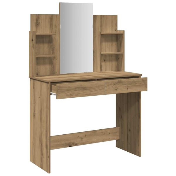 vidaXL Sminkebord med speil artisan eik 96x39x142 cm