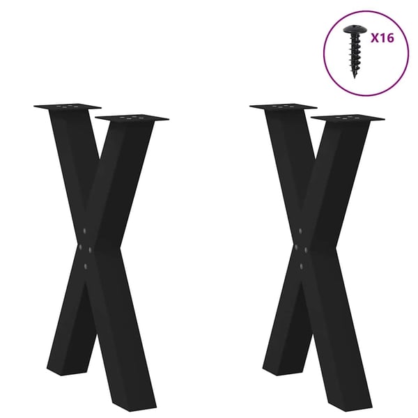 vidaXL Spisebordben X-formet 2 stk svart 50x(72-73) cm stål