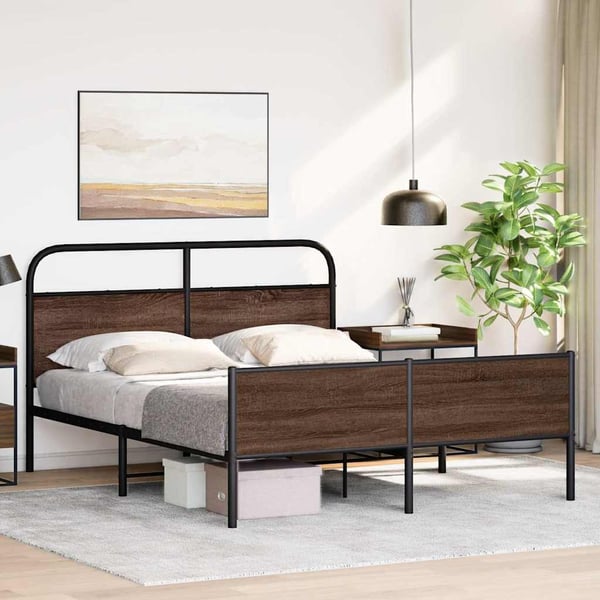 vidaXL Sengeramme i metall uten madrass brun eik 150x200 cm