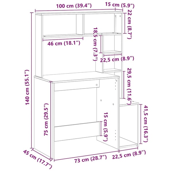 vidaXL Skrivebord med hyller artisan eik 100x45x140 cm konstruert tre