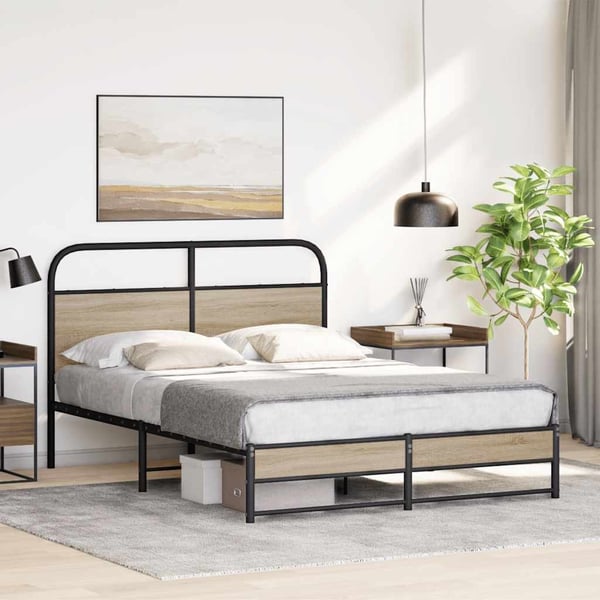 vidaXL Sengeramme uten madrass røkt eik 140x200 cm konstruert tre