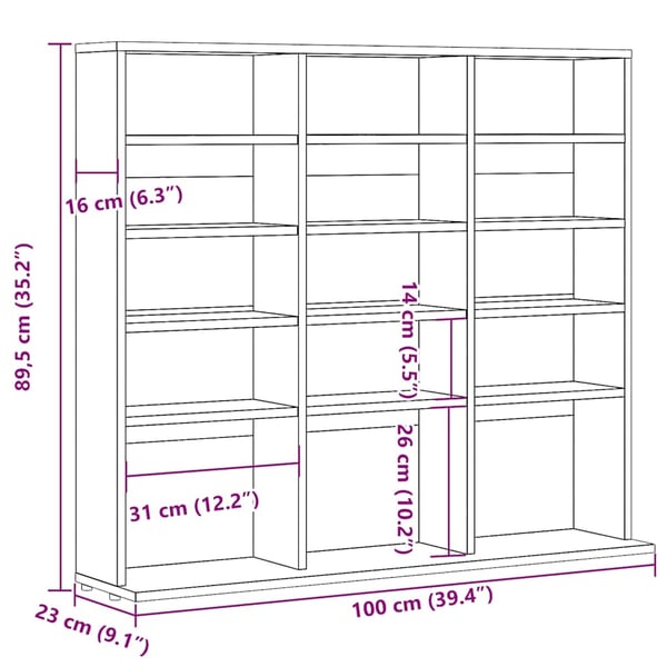 vidaXL CD-skap artisan eik 100x23x89,5 cm konstruert tre