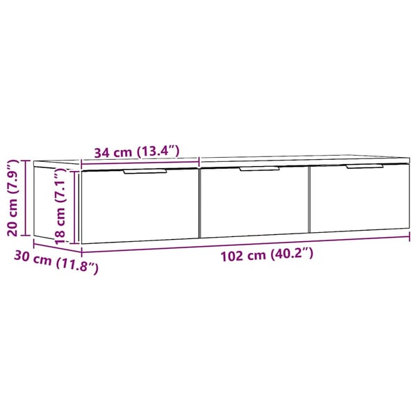 vidaXL Veggskap artisan eik 102x30x20 cm konstruert tre