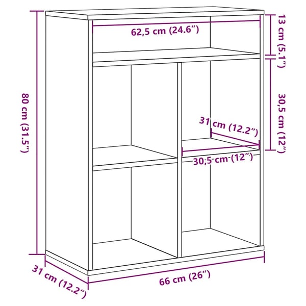 vidaXL Bokhylle artisan eik 66x31x80 cm konstruert tre