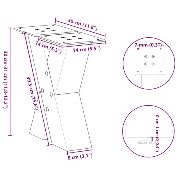 vidaXL sofabordsben X-formet 2 stk. sort 30x(30-31) cm stål