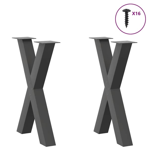vidaXL Spisebordben X-formet 2 stk antrasitt 50x(72-73) cm stål