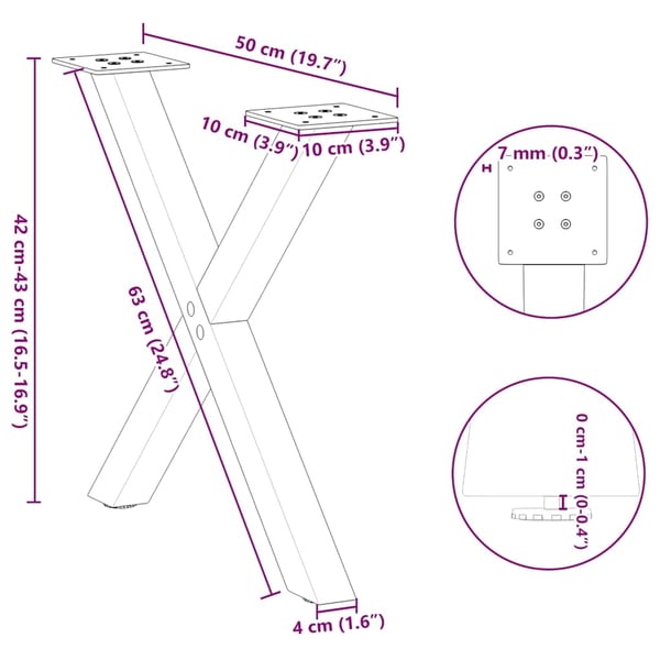 vidaXL Salongbordben X-formet 2 stk antrasitt 50x(42-43) cm stål