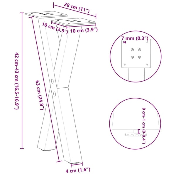 vidaXL sofabordsben X-formet 2 stk. hvid 28 x (42-43) cm stål