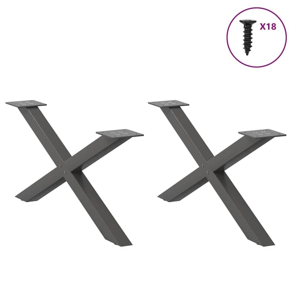 vidaXL Salongbordben X-formet 2 stk antrasitt 70 x (30-31) cm stål