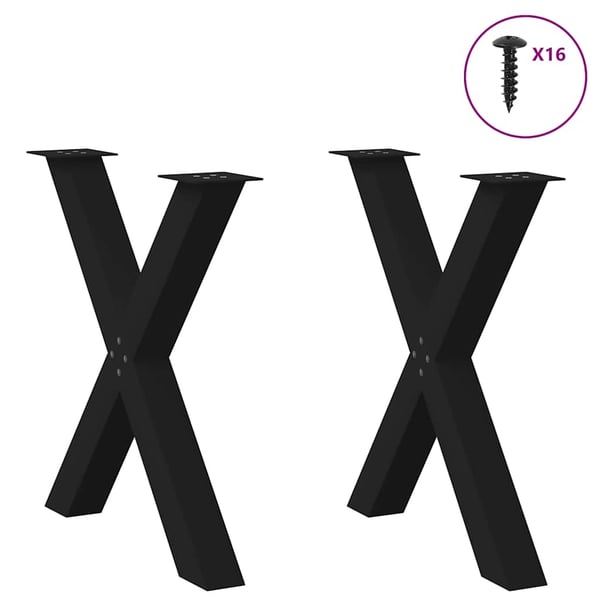 vidaXL Spisebordben X-formet 2 stk svart 80 x (72-73) cm stål