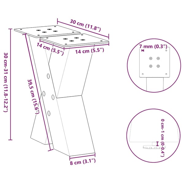 vidaXL Salongbordben X-formet 2 stk antrasitt 30x(30-31) cm stål
