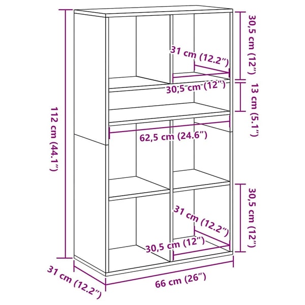 vidaXL Bokhylle artisan eik 66x31x112 cm konstruert tre