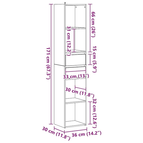 vidaXL Bokhylle artisan eik 36x30x171 cm konstruert tre