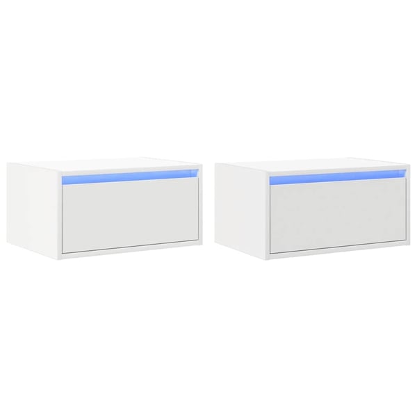 vidaXL Vegghengte nattbord med LED-lys 2 stk hvit
