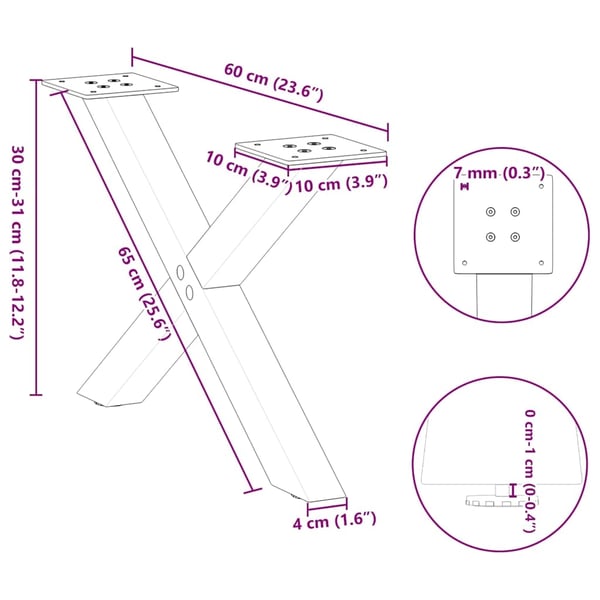 vidaXL Salongbordben X-formet 2 stk hvit 60 x (30-31) cm stål