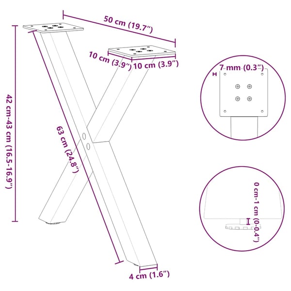 vidaXL Salongbordben X-formet 2 stk hvit 50x(42-43) cm stål