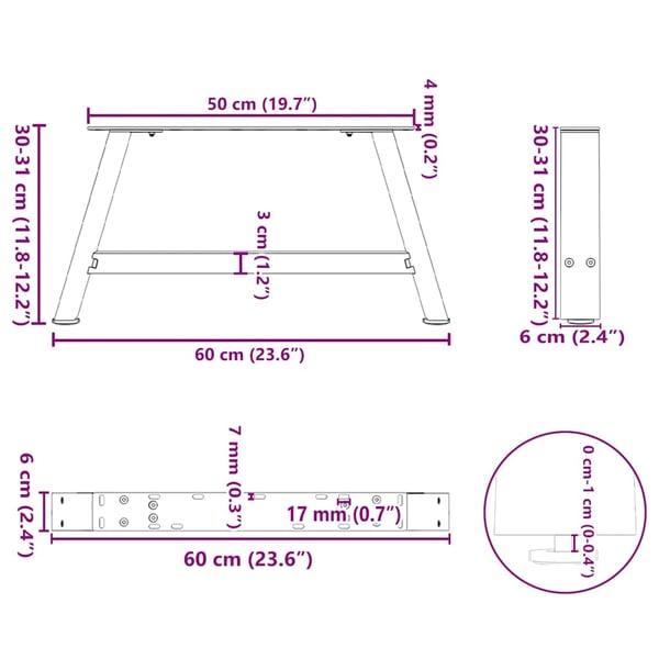 vidaXL sofabordsben A-formet 2 stk. hvid 60x(30-31) cm stål