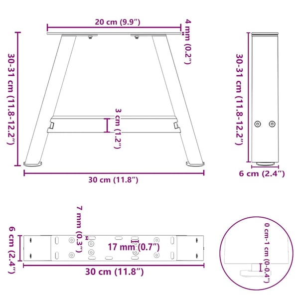 vidaXL sofabordsben A-formet 2 stk. hvid 30x(30-31) cm stål