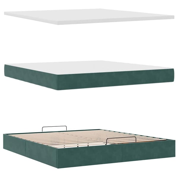 vidaXL osmannisk sengeramme med madrasser 180x200 cm fløjl mørkegrøn