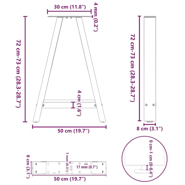 vidaXL Spisebordben A-formet 2 stk hvit 50x(72-73) cm stål