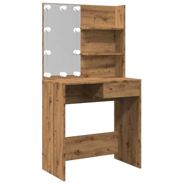 vidaXL Sminkebord med LED artisan eik 74,5x40x141 cm