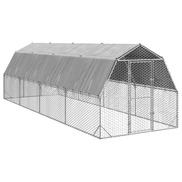 vidaXL hønsegård med tag 2,5x8x2,25 m galvaniseret stål