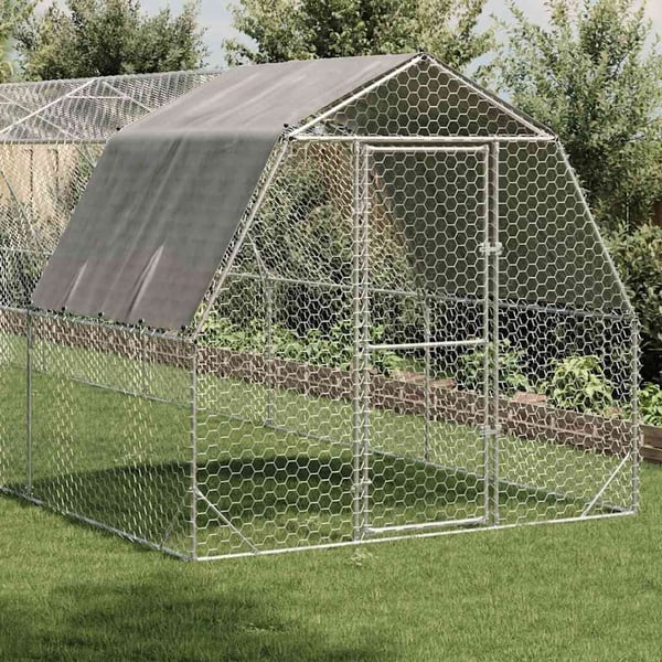 vidaXL Kyllingløp med tak 2,5x12x2,25 m galvanisert stål