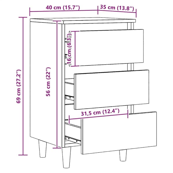 vidaXL Nattbord artisan eik 40x35x69 cm konstruert tre